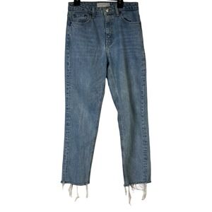 Topshop Jeans Size 28/32 Blue Straight Leg Raw Hem Frayed Fringe Edgy‎ Modern